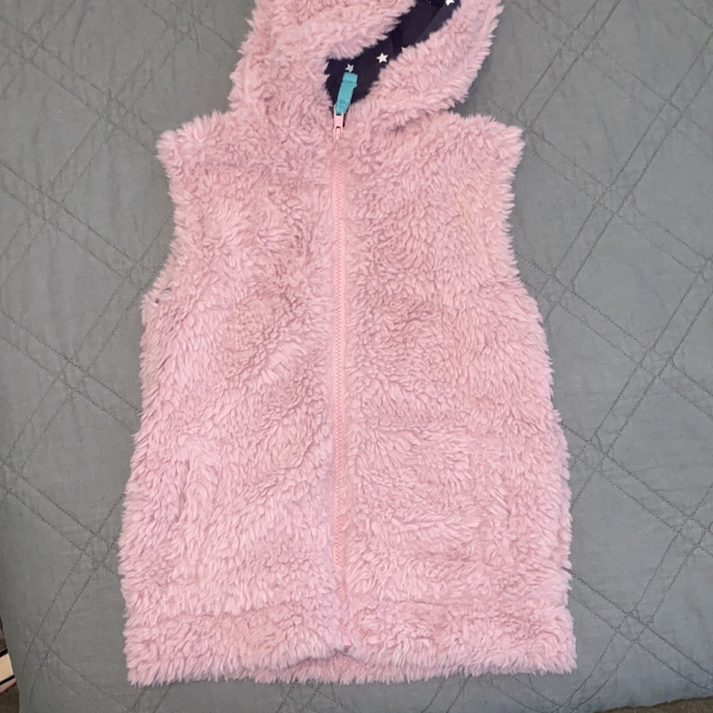 Girls Mini Boden furry hoodie vest sz 5 6 Light Purple Lilac Fuzzy Sleeveless - Picture 5 of 7